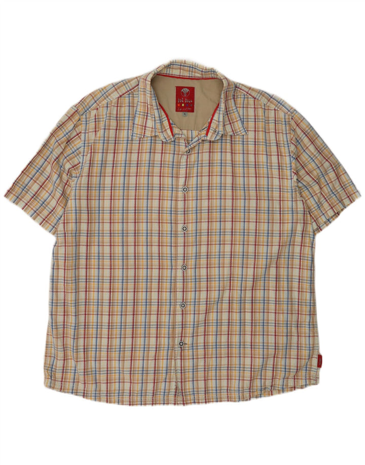Fat Face Herren Kurzarmhemd XL Beige kariert Baumwolle