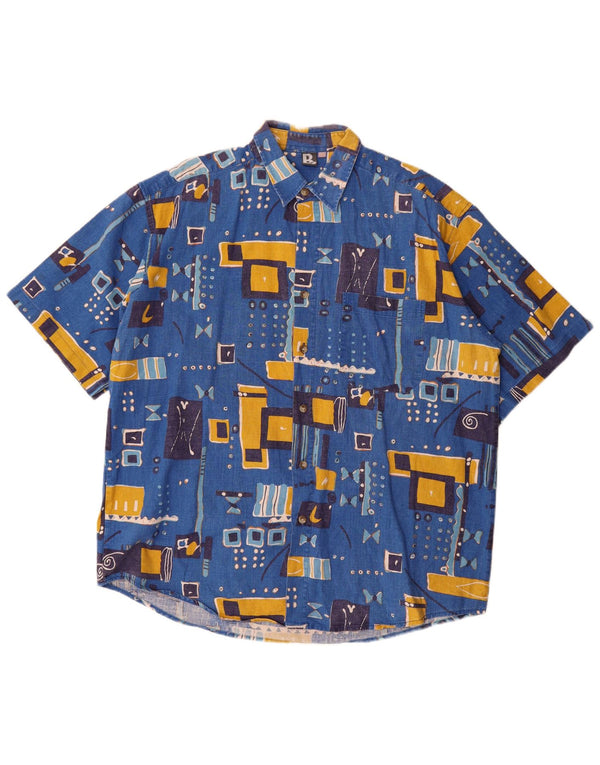 Vintage Herren Kurzarmshirt 2XL Blau Patchwork