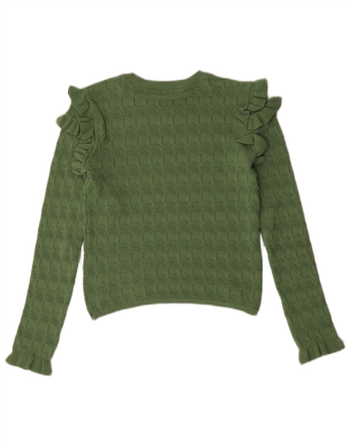 ZARA Womens Crop Boat Neck Jumper Sweater UK 12 Medium Green Polyester