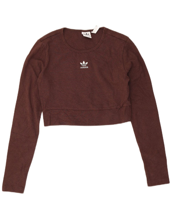 Adidas Damen Crop Sweatshirt Pullover UK 12/14 Mittelbraune Baumwolle
