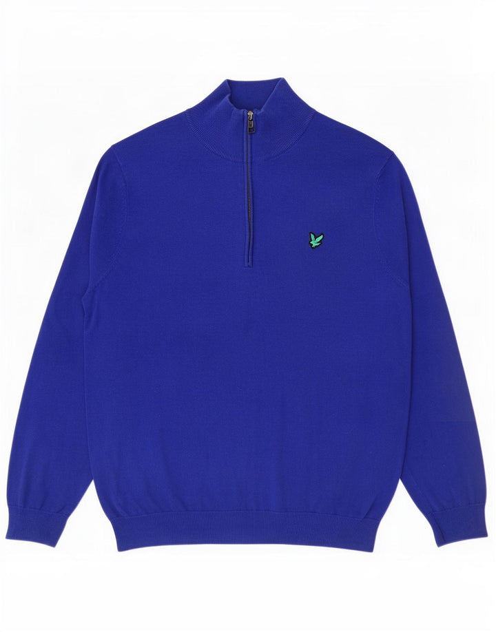 Lyle & Scott Herren-Pullover mit Reißverschluss am Hals, groß, aus blauer Baumwolle