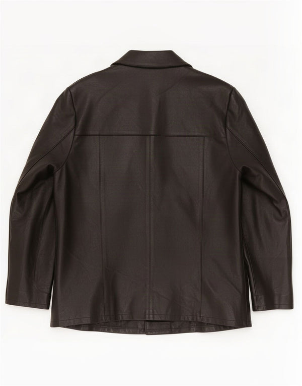 Vintage Damen Leder 3-Knopf-Blazerjacke UK 14 Medium Schwarz