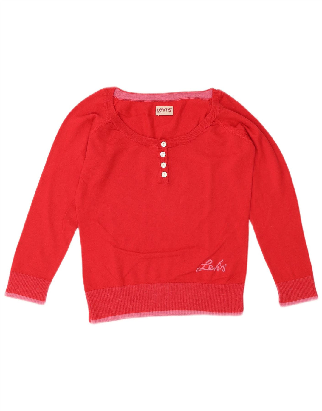 LEVI'S Damen Crop Button Neck Pullover Pullover UK 10 Small Rote Baumwolle