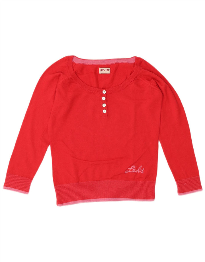 LEVI'S Damen Crop Button Neck Pullover Pullover UK 10 Small Rote Baumwolle
