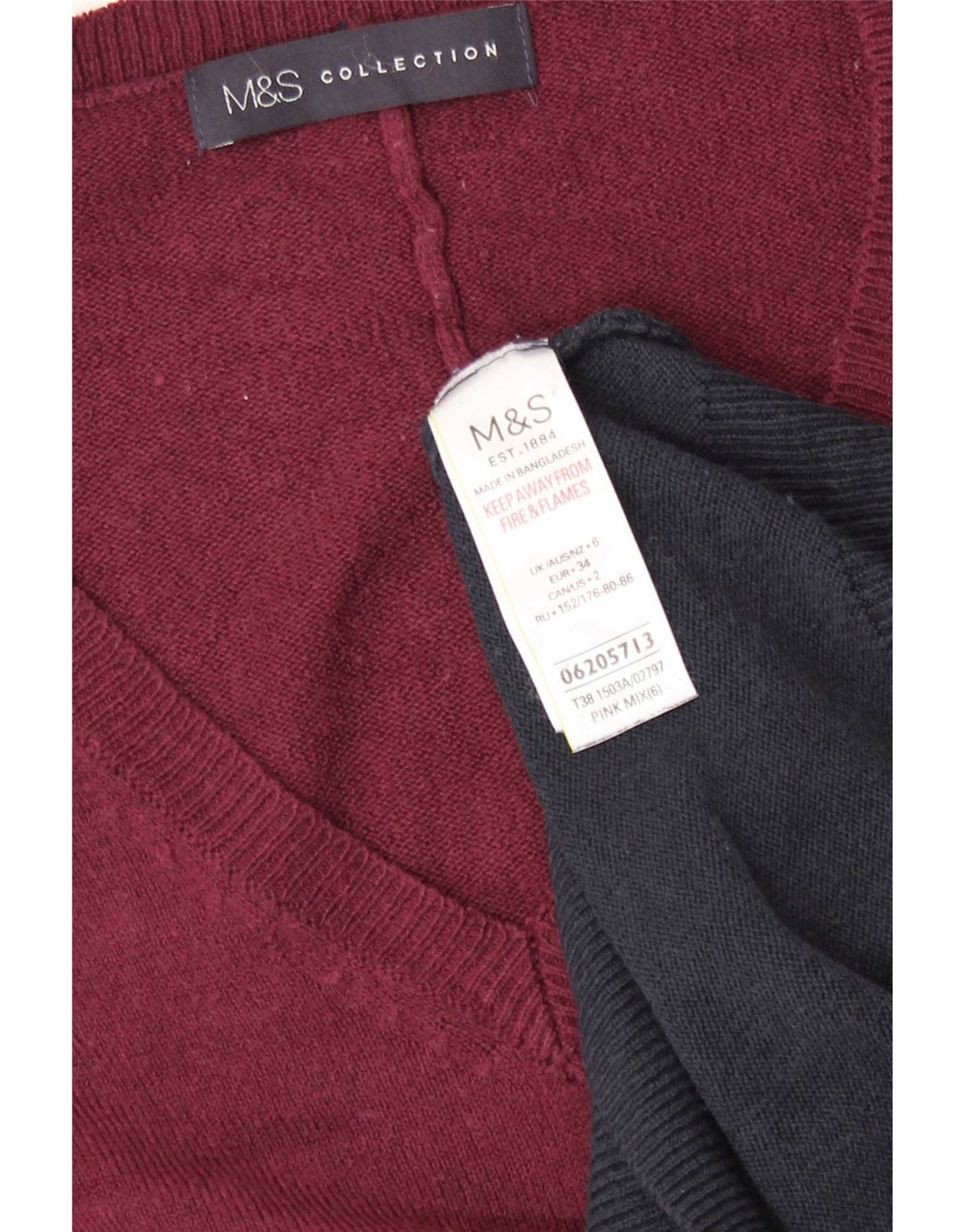 Marks & Spencer Damen-Pullover mit V-Ausschnitt, Gr. 6, XS, mehrfarbig