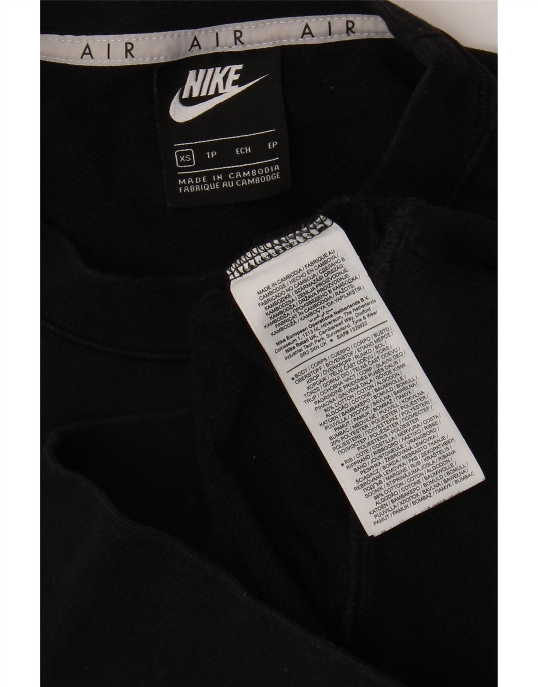 NIKE Damen Crop Graphic Sweatshirt Pullover UK 6 XS Schwarz Baumwolle