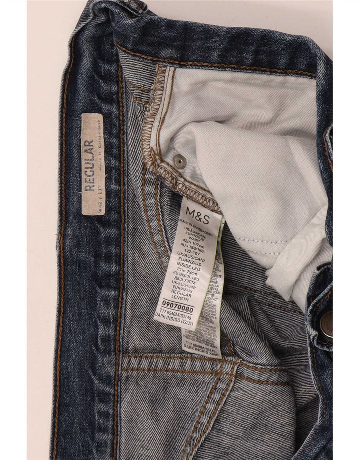Marks & Spencer Herren Regular Straight Jeans W42 L31 Blaue Baumwolle
