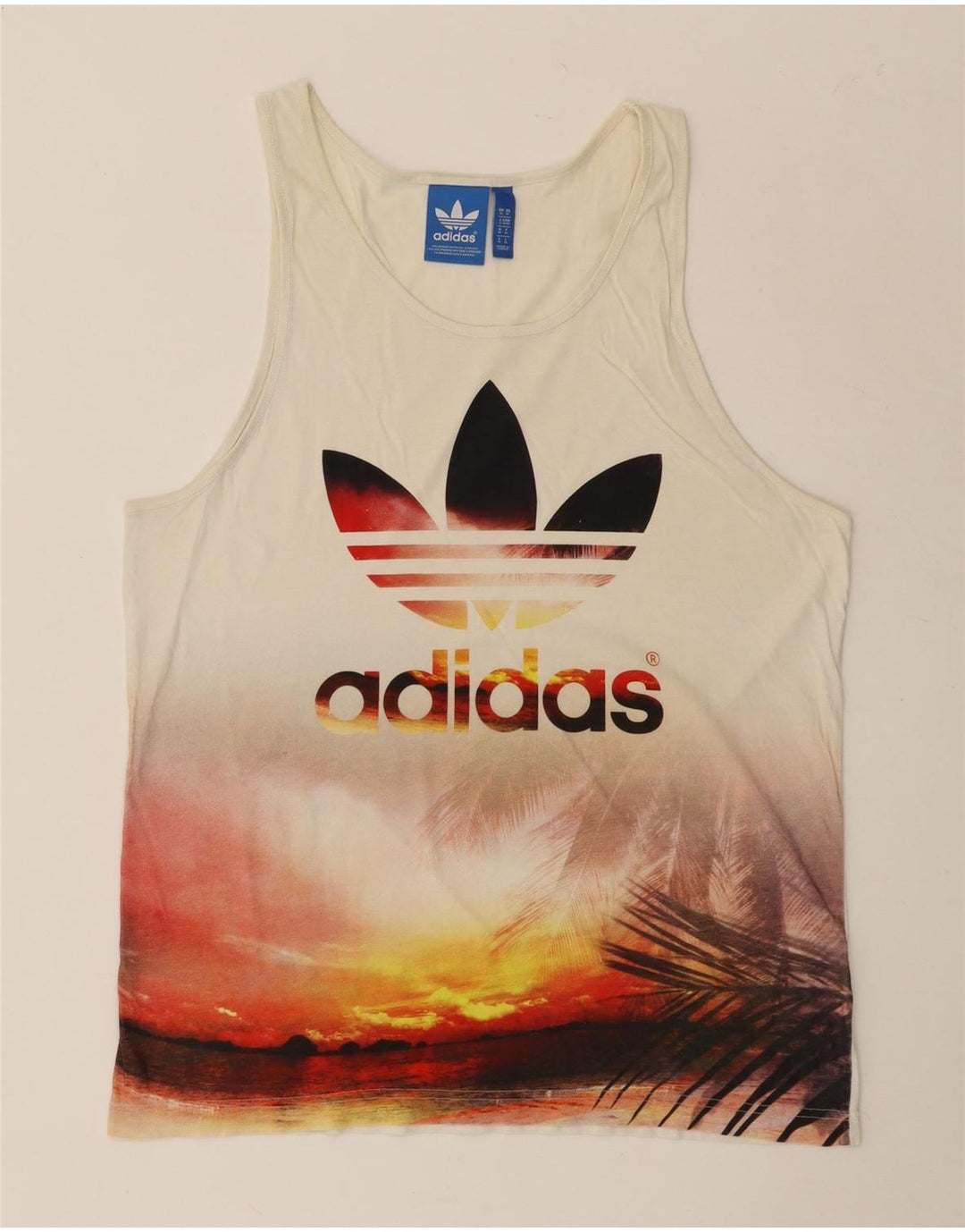 ADIDAS Damen Graphic Vest Top UK 14 Medium Off White Baumwolle