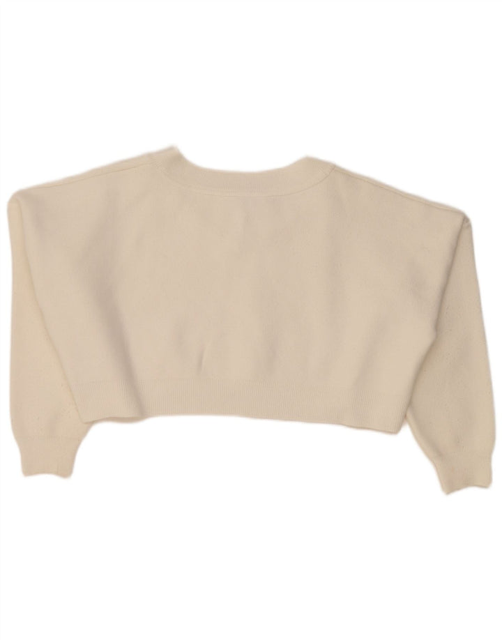 Topshop Damen-Pullover, bauchfrei, übergroß, V-Ausschnitt, Gr. 14, Mittelweiß