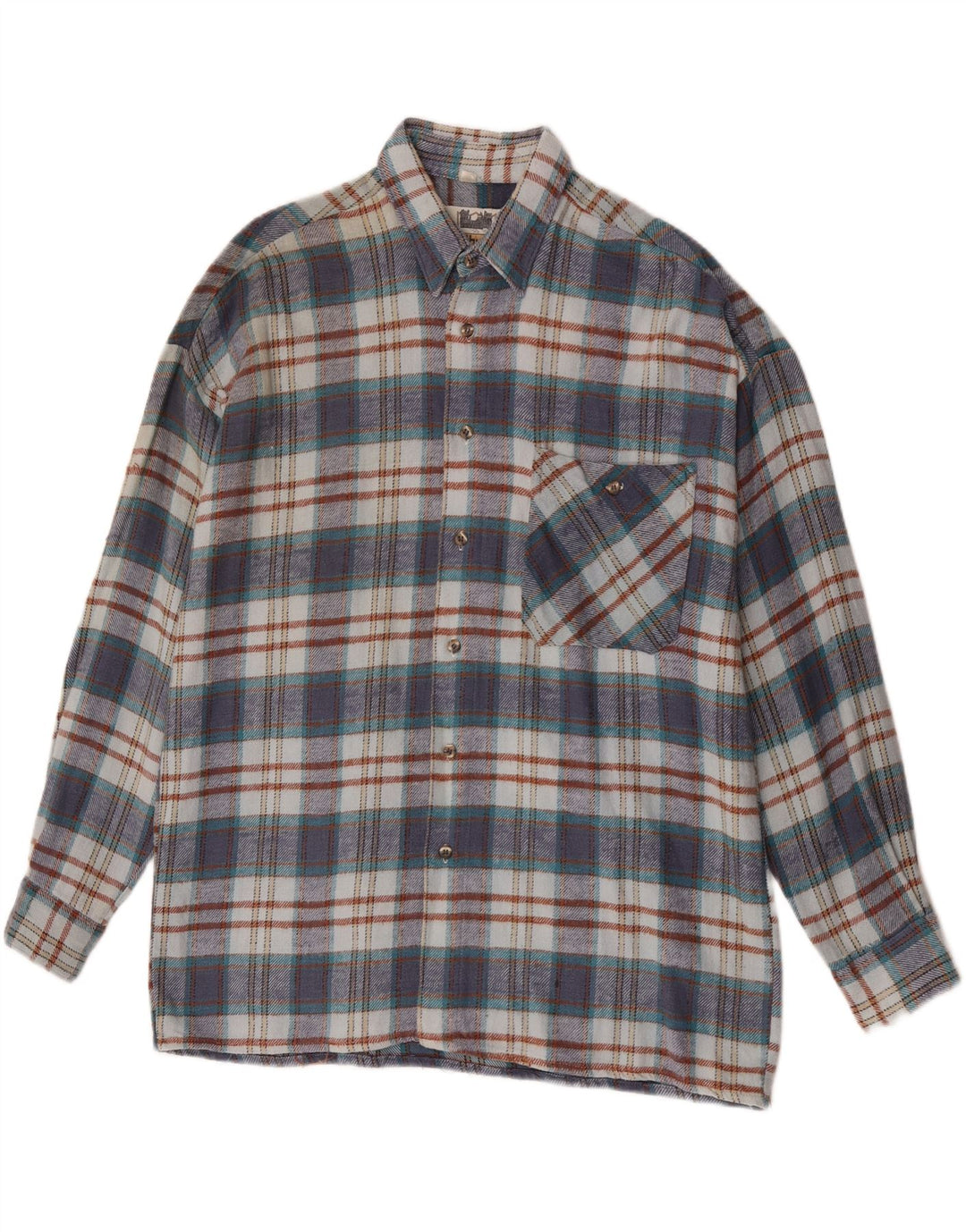 Southwest Herren-Flanellhemd, Größe 41/42, groß, blau kariert, Baumwolle