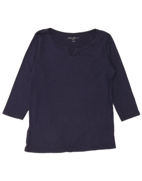 EDDIE BAUER Damen Top 3/4 Ärmel UK 16 Large Marineblau Baumwolle