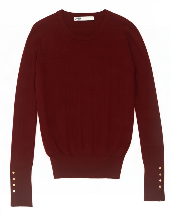 Zara Damen-Pullover mit Rundhalsausschnitt, Gr. 10, klein, Burgunderrot