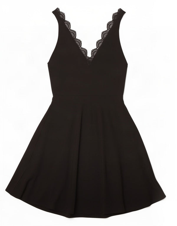 Zara Damen Ärmelloses A-Linien-Kleid UK 12 Mittelschwarze Viskose