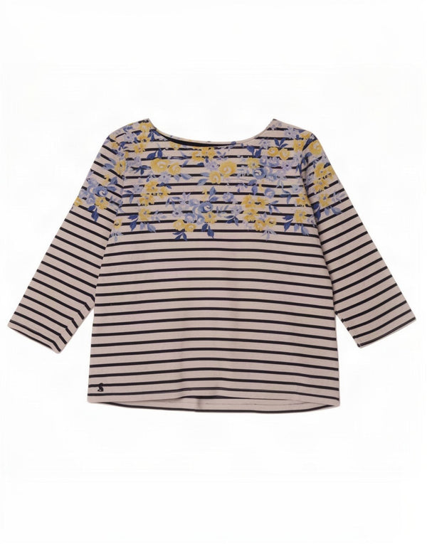 Joules Damen Crop Top 3/4 Ärmel UK 14 Large Blau gestreift Baumwolle