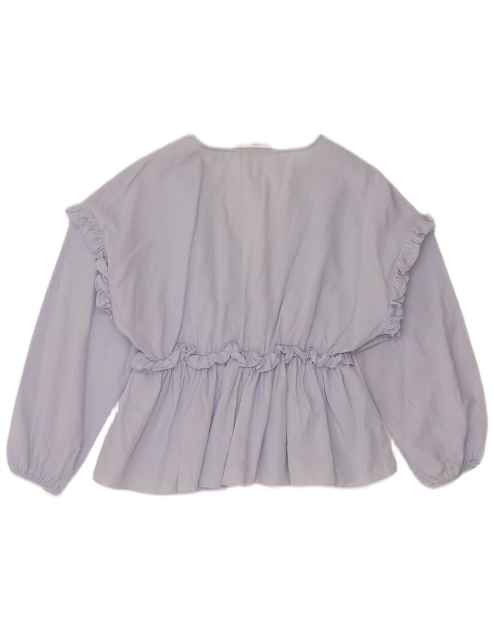 Zara Damen Langarm-Blusenoberteil UK 10 Small Blaue Baumwolle