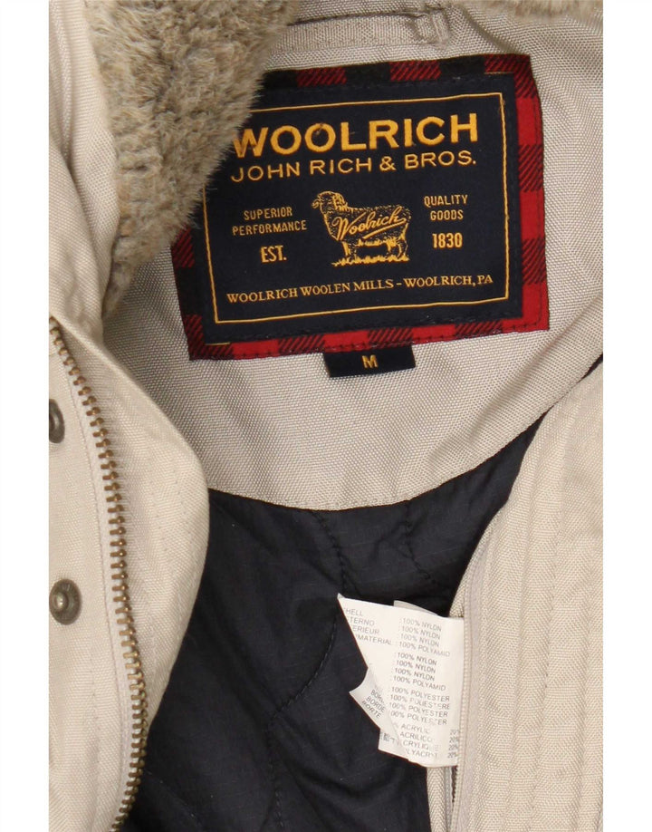 Woolrich Herren-Bomberjacke mit Kapuze, UK 38, mittelbeigefarbenes Nylon