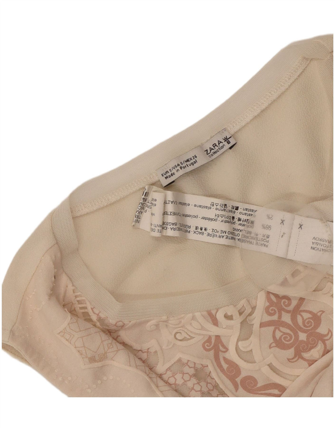 Zara Damen-Trägershirt mit abstraktem Muster, Größe S, Beige, Polyester