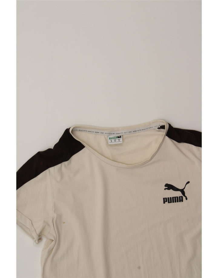 PUMA Womens T-Shirt Top UK 14 Medium Off White Colourblock Vintage Puma and Second-Hand Puma from Messina Hembry 