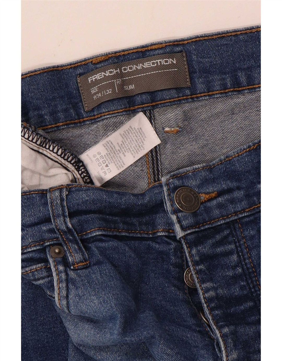 French Connection Herren Slim Jeans W34 L32 Blaue Baumwolle