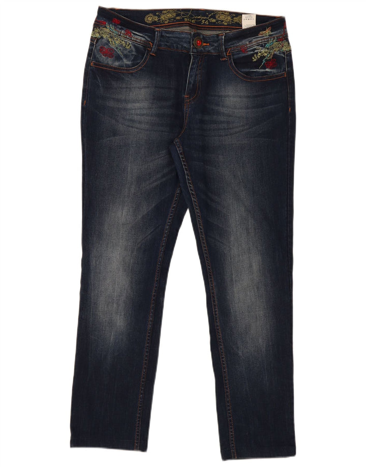Desigual Damen Graphic Slim Jeans W34 L29 Marineblau Polyester