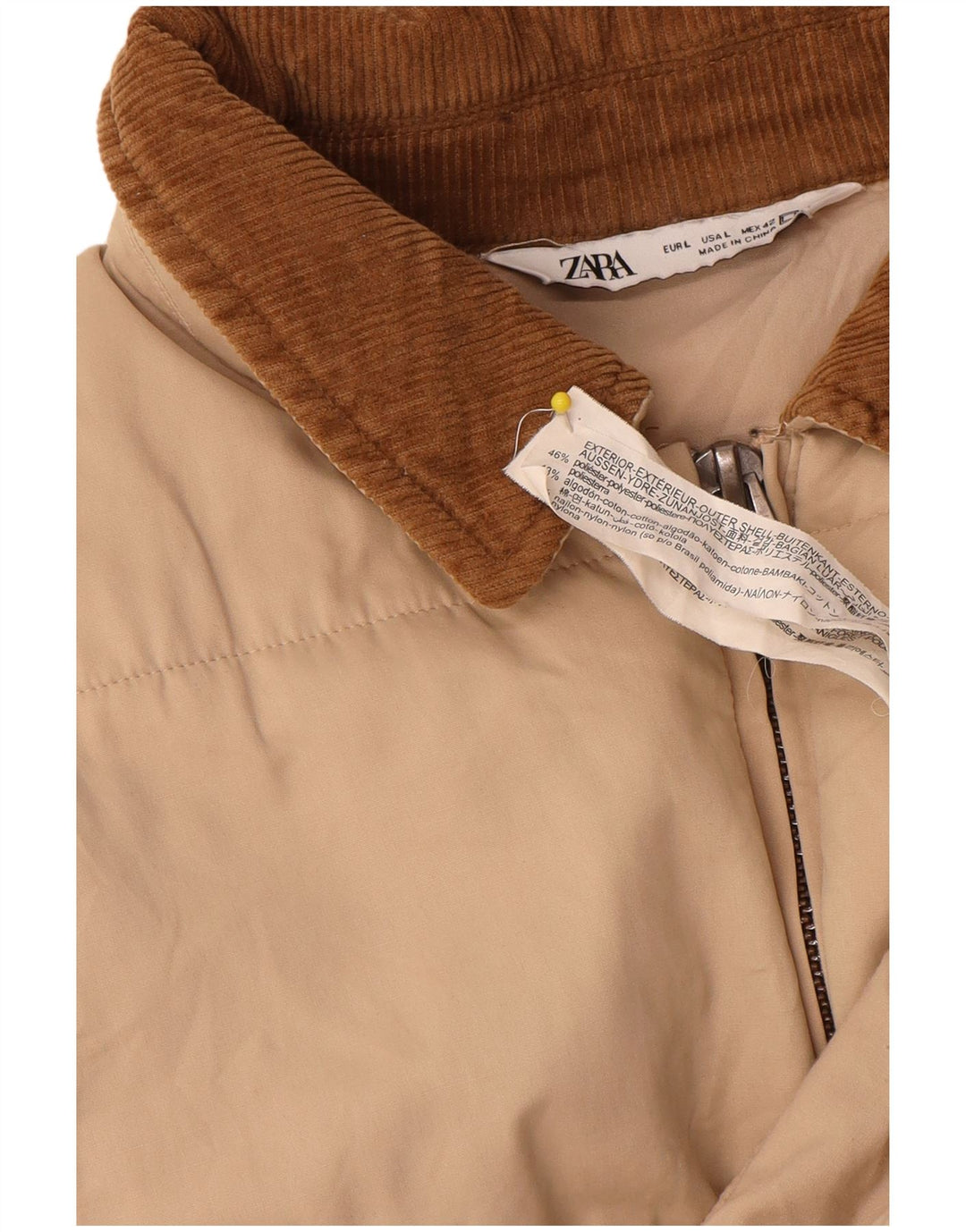 Zara Herren Bomberjacke UK 40 Large Beige Colourblock Polyester