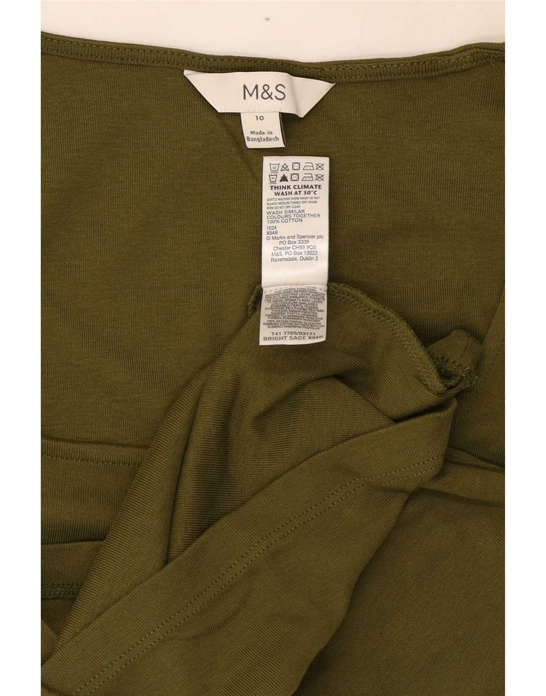 Marks & Spencer Damen T-Shirt Top UK 10 Small Khaki Baumwolle