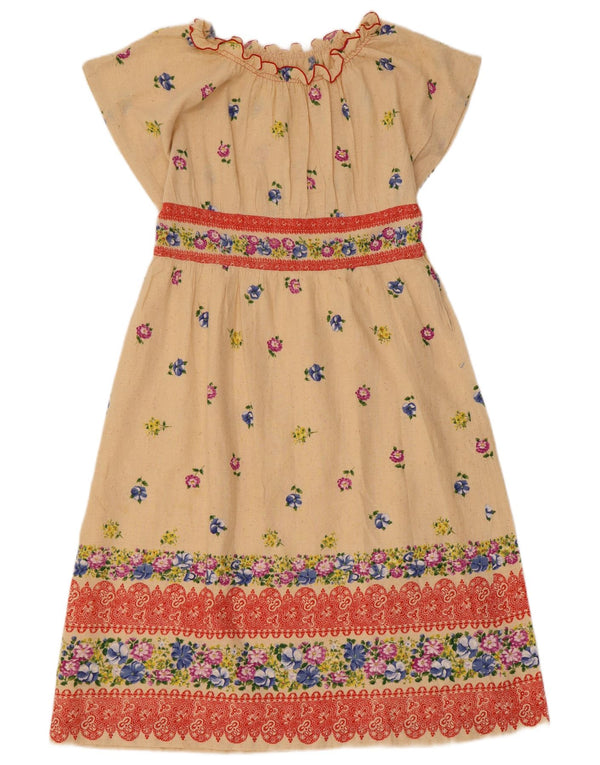 Vintage Damen A-Linie Kleid UK 8 Small Beige Floral Acetate