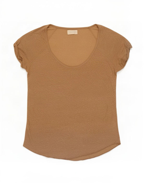 Zara Damen T-Shirt Top UK 12 Medium Beige Leinen