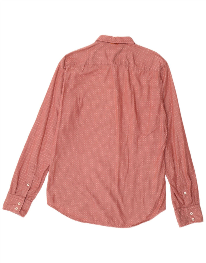 HUGO BOSS Mens Shirt Medium Pink Spotted Cotton
