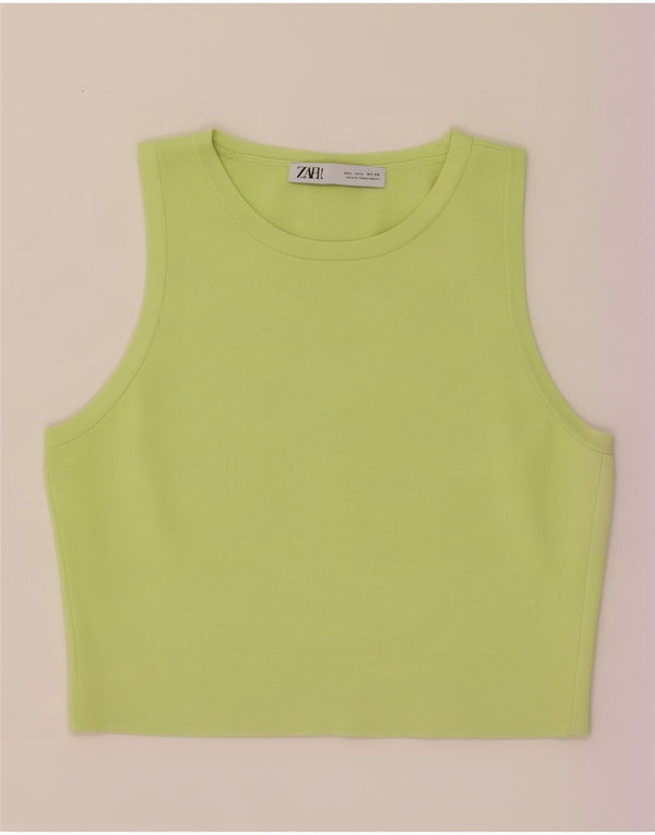 Zara Damen Crop Vest Top UK 14 Große grüne Viskose