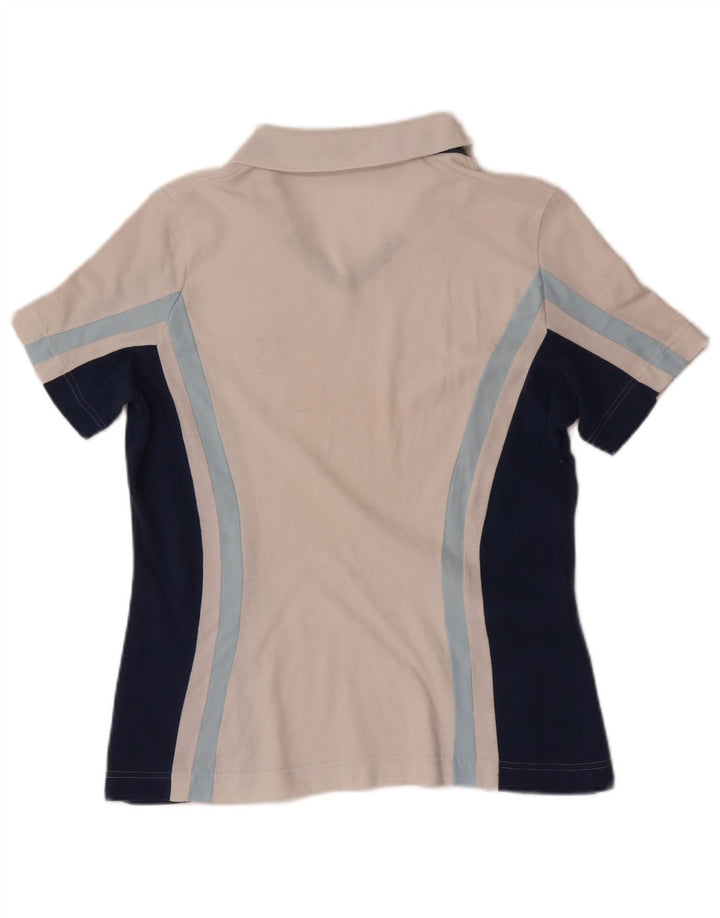 Sergio Tacchini Damen-Poloshirt UK 12 Mittelweiße Colourblock-Baumwolle
