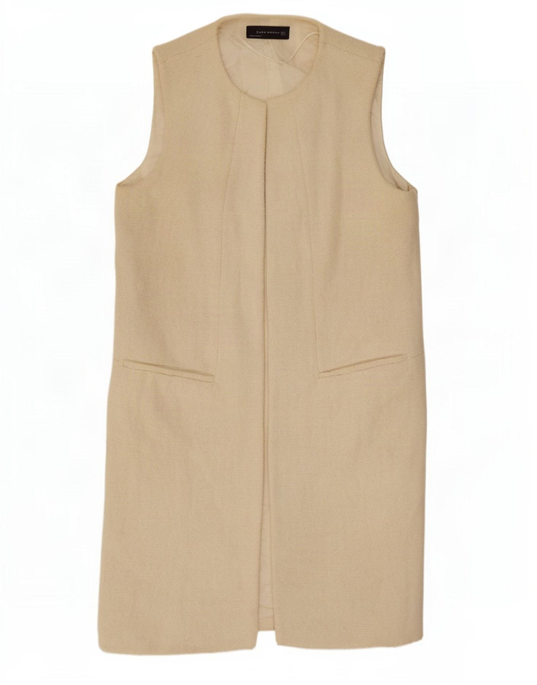 Zara Damen Longline Open Gilet UK 14 Medium Off White
