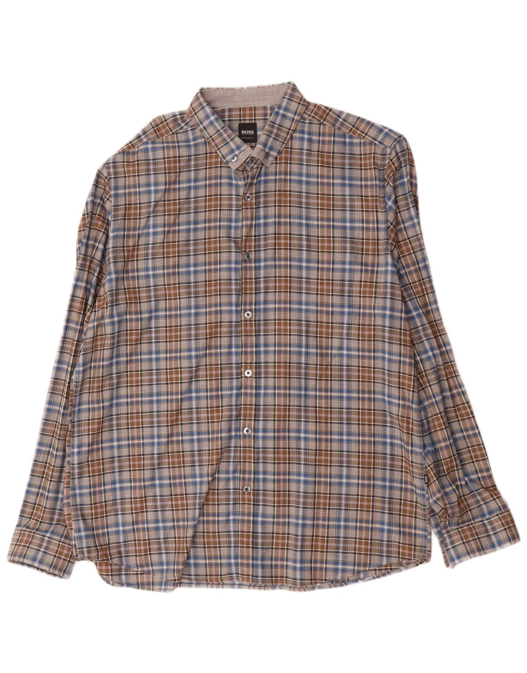 Hugo Boss Herren-Hemd mit normaler Passform, XL, braun kariert, Baumwolle