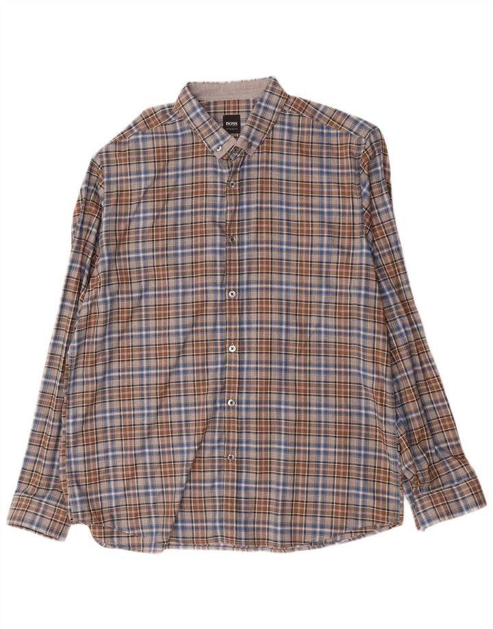 Hugo Boss Herren-Hemd mit normaler Passform, XL, braun kariert, Baumwolle