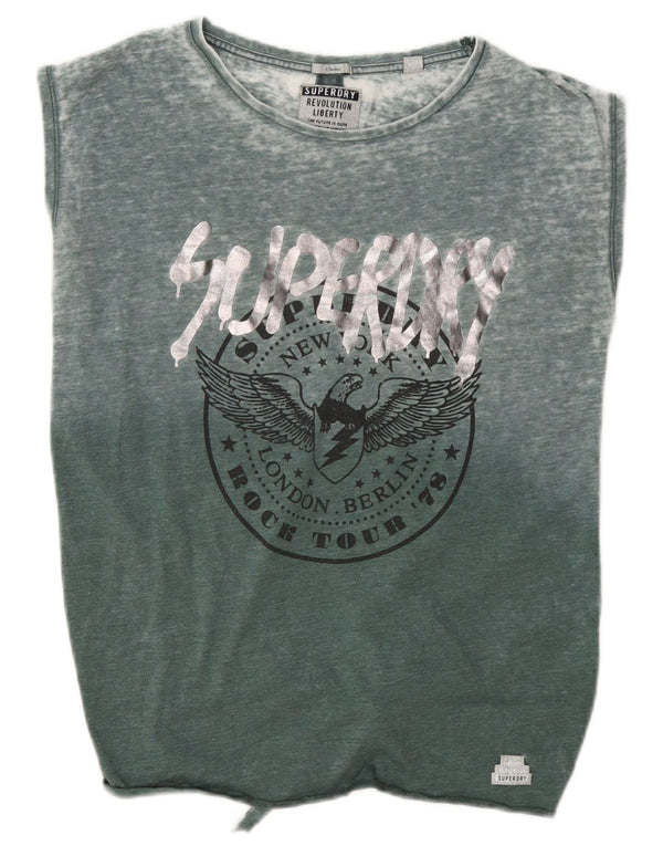 Superdry Damen Übergroßes Grafik-Trägershirt UK 8 Small Grüne Baumwolle