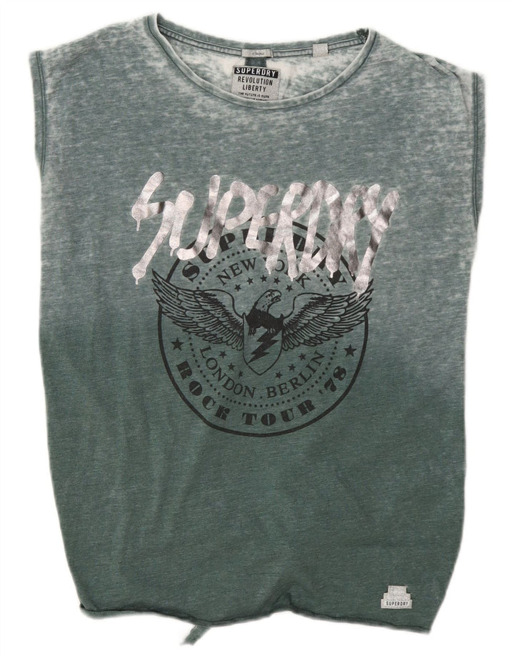 Superdry Damen Übergroßes Grafik-Trägershirt UK 8 Small Grüne Baumwolle