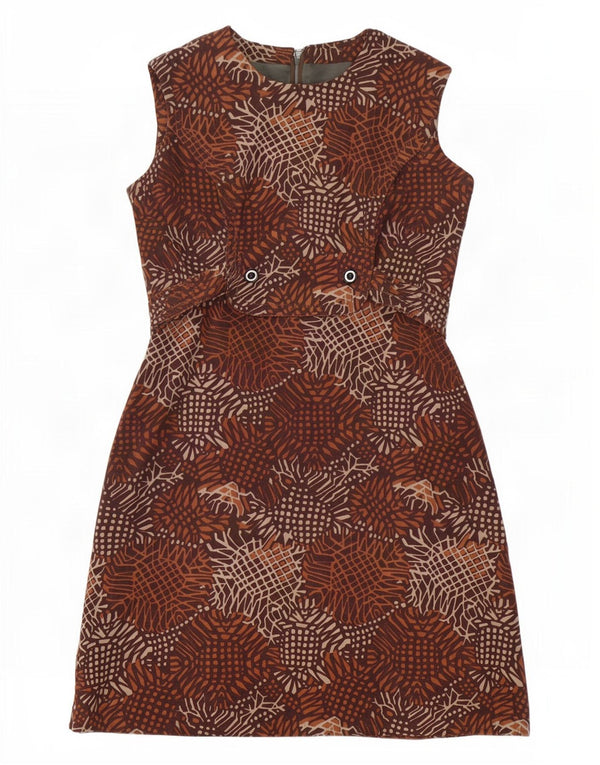 Vintage Damen Ärmelloses A-Linien-Kleid UK 16 Large Braun Geometrisch