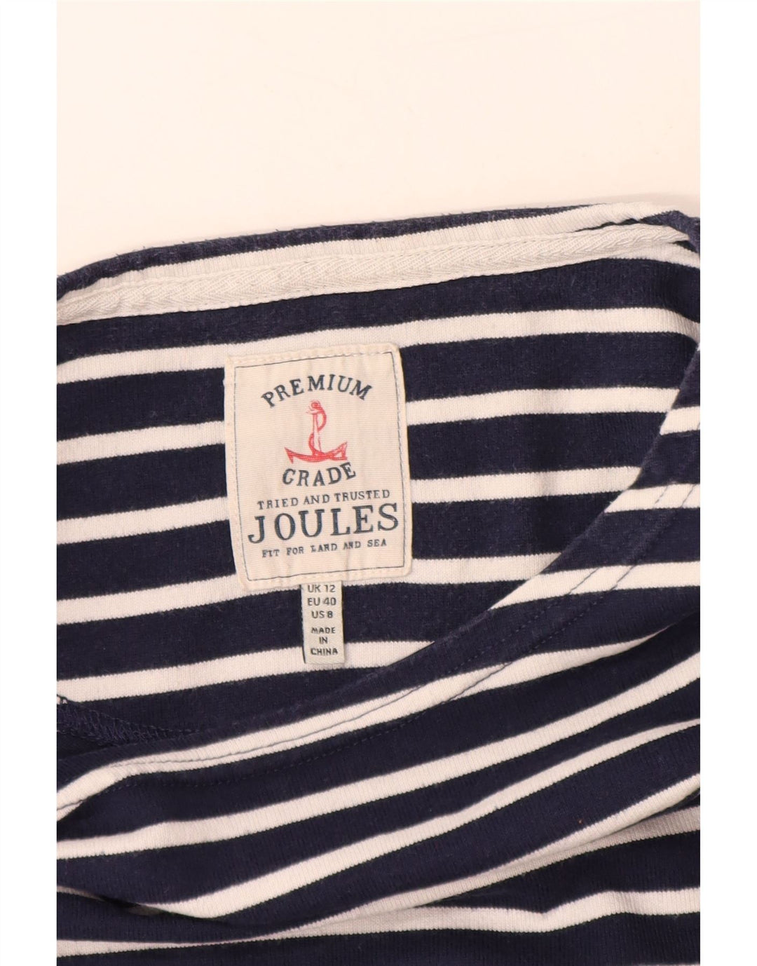 JOULES Damen Top Langarm UK 12 Mittel Marineblau gestreift Baumwolle