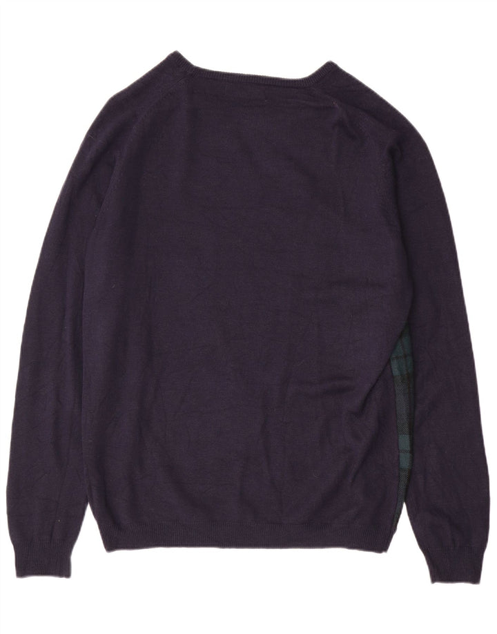 ZARA Herren-Pullover mit U-Boot-Ausschnitt, XL, Marineblau kariert