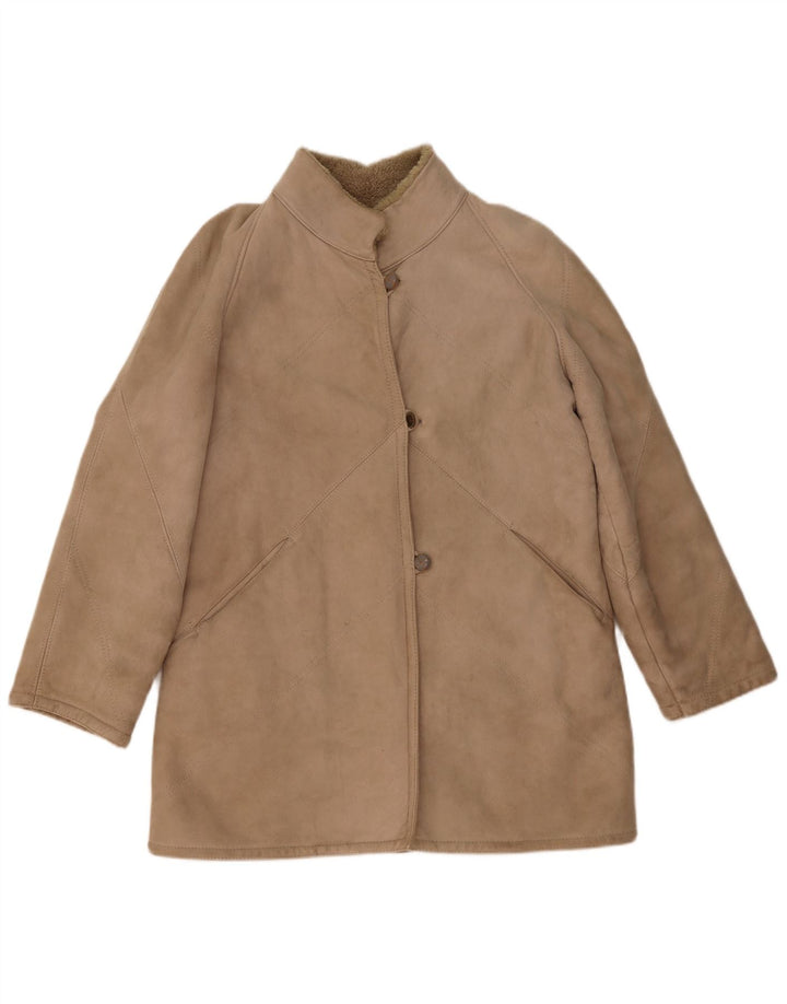 Vintage Damen Shearling Jacke IT 46 Large Beige Shearling