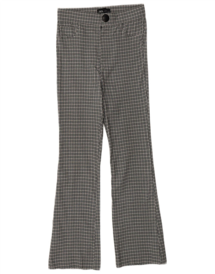 ZARA Damen Bootcut Freizeithose Klein W26 L26 Grau Chevron