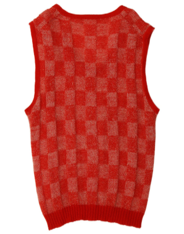 Vintage Damen Longline Weste Tank Top UK 14 Mittelrot Geometrisch