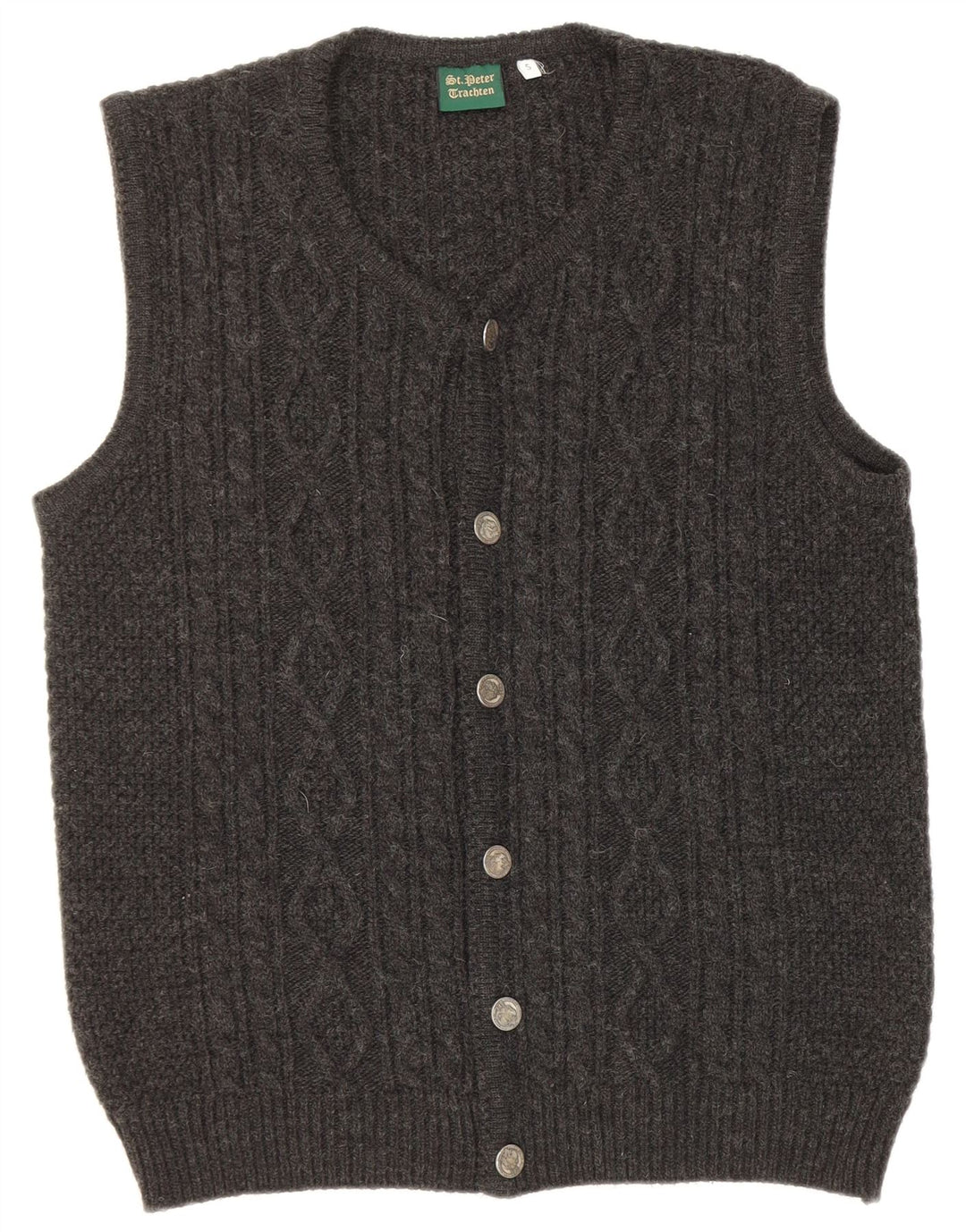 Vintage Herren Ärmelloser Cardigan Pullover Klein Grau Acryl