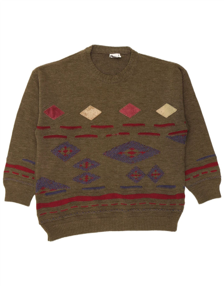 Vintage Herren Rundhalspullover Pullover Medium Khaki Argyle/Diamant