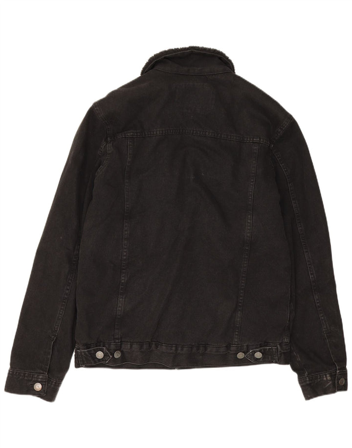 Zara Herren Sherpa Jeansjacke UK 38 Medium Schwarz Polyester