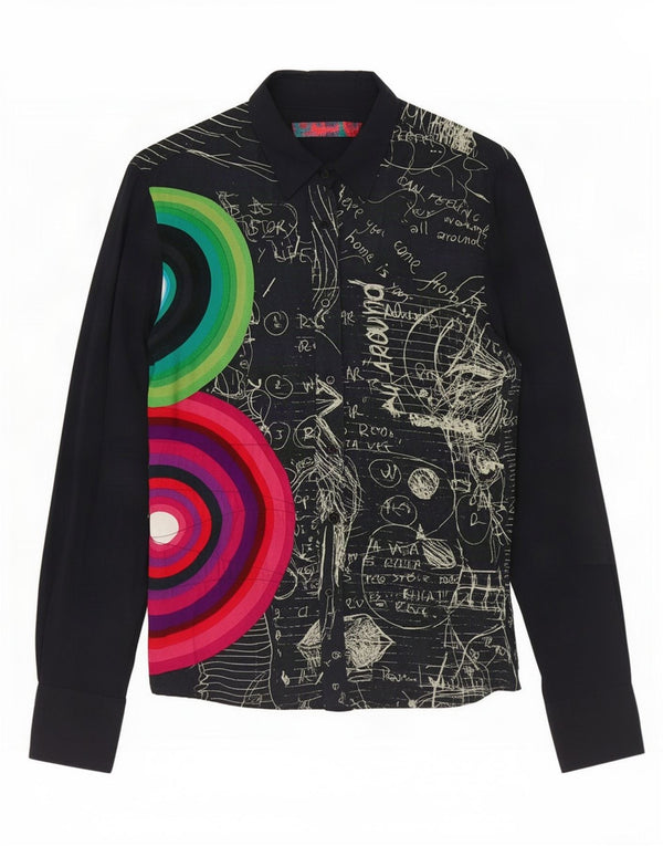 Desigual Womens Graphic Shirt UK 12 Medium Marineblau Viskose