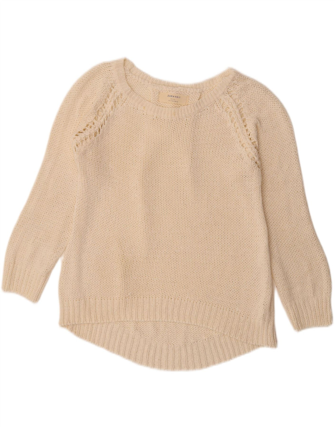Zara Damen-Pullover mit U-Boot-Ausschnitt, Gr. 42, Größe L, Weiß