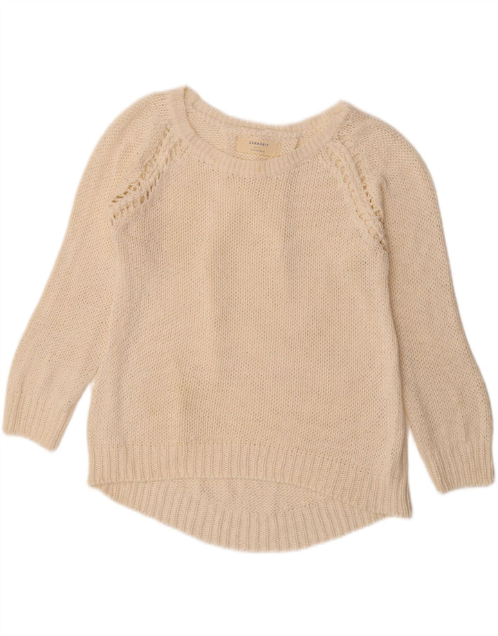 Zara Damen-Pullover mit U-Boot-Ausschnitt, Gr. 42, Größe L, Weiß