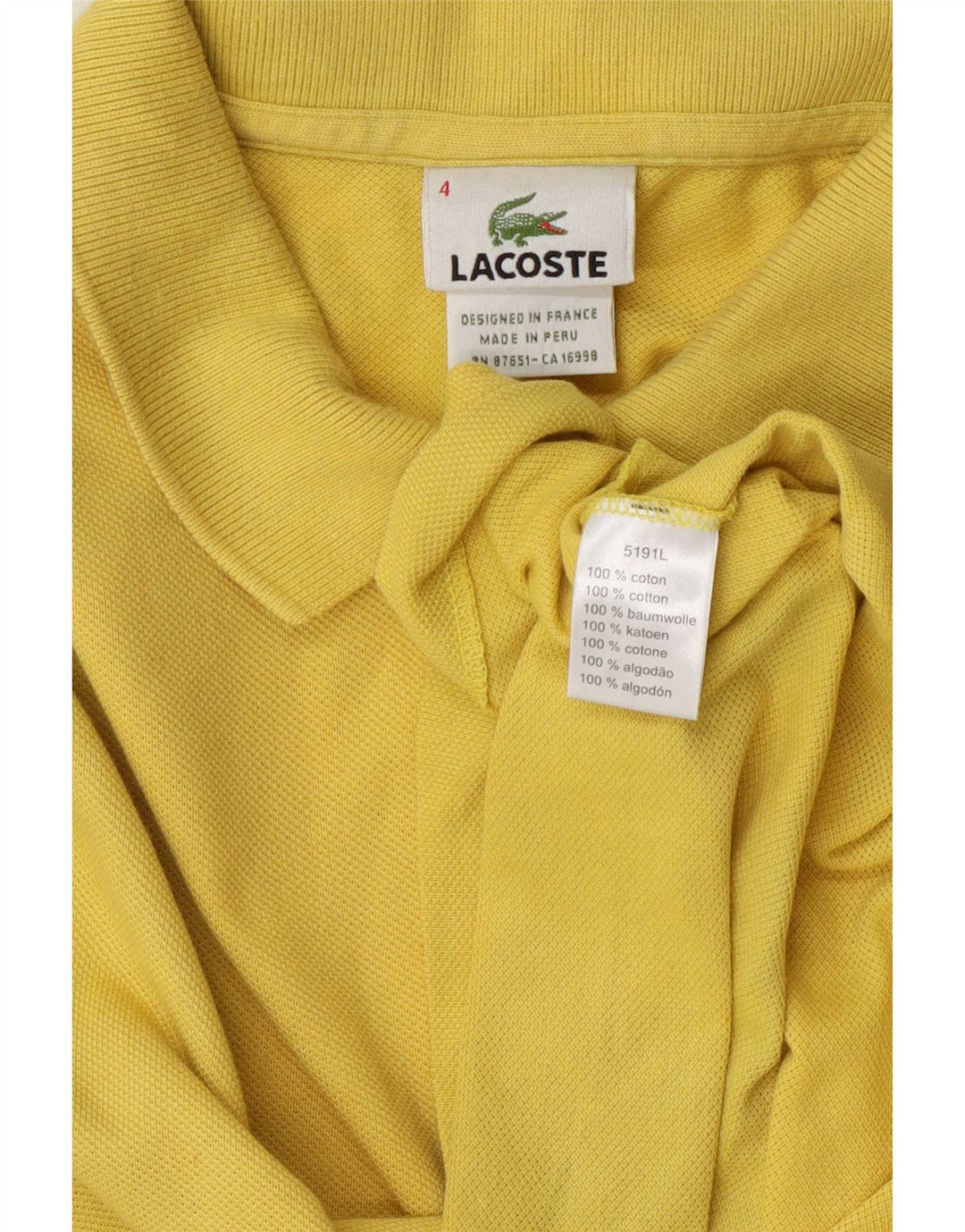 Lacoste Herren-Poloshirt, Größe 4, mittelgelbe Baumwolle