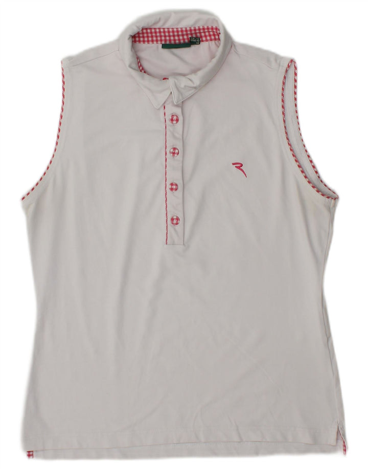 Chervo Damen ärmelloses Poloshirt UK 12 Mittelweißes Polyamid